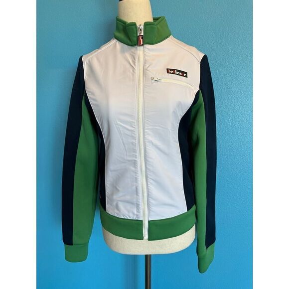 Ellesse Italia Jacket Zipper Close Blue Green "Scuba" Fabric Trim 3 Pockets XS S - Picture 1 of 8